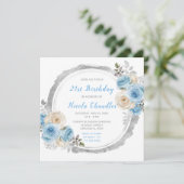 ほこりっぽい青い銀エレガントの花誕生会 招待状 (スタンド正面)