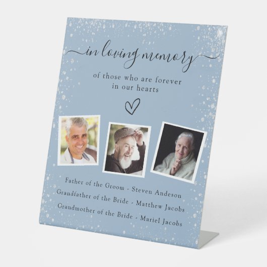 ほこりっぽい青い銀結婚色の写真の記念 台座サイン (正面)