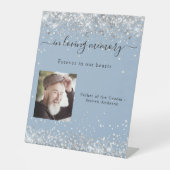 ほこりっぽい青い銀結婚色の写真の記念 台座サイン (正面)