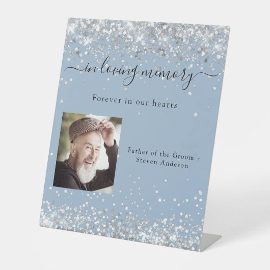 ほこりっぽい青い銀結婚色の写真の記念 台座サイン (正面)