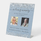 ほこりっぽい青い銀結婚色の写真の記念 台座サイン (正面)