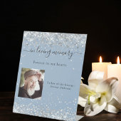 ほこりっぽい青い銀結婚色の写真の記念 台座サイン