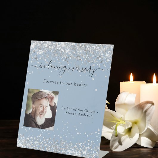 ほこりっぽい青い銀結婚色の写真の記念 台座サイン