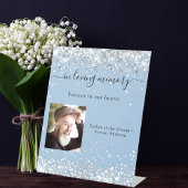 ほこりっぽい青い銀結婚色の写真の記念 台座サイン