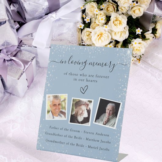 ほこりっぽい青い銀結婚色の写真の記念 台座サイン