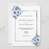 ほこりっぽい青い銀色の花模様結婚ズ 招待状 (正面)