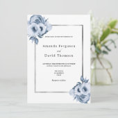 ほこりっぽい青い銀色の花模様結婚ズ 招待状 (スタンド正面)