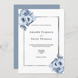 ほこりっぽい青い銀色の花模様結婚ズ 招待状