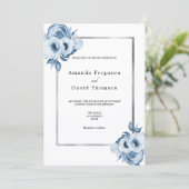 ほこりっぽい青い銀色の花模様結婚ズ 招待状 (スタンド正面)