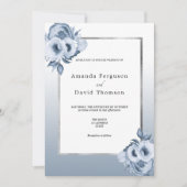 ほこりっぽい青い銀色の花模様結婚ズ 招待状 (正面)