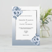 ほこりっぽい青い銀色の花模様結婚ズ 招待状 (スタンド正面)