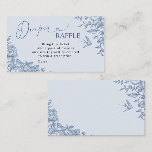ほこりっぽい青い陳腐な赤ちゃんシャワーおむつラッフル エンクロージャーカード (正面/裏面)