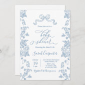 ほこりっぽい青い陳腐な赤ちゃんシャワーボーイ 招待状 (正面/裏面)