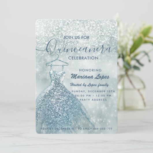 ほこりっぽい青い雪の冬のワンダーランドキンセアニェラインビ 招待状 (スタンド正面)