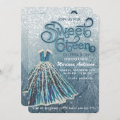 ほこりっぽい青い雪の冬のワンダーランド スイート16 招待状 (正面/裏面)