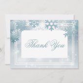 ほこりっぽい青い雪モダン片結婚の サンキューカード (正面)