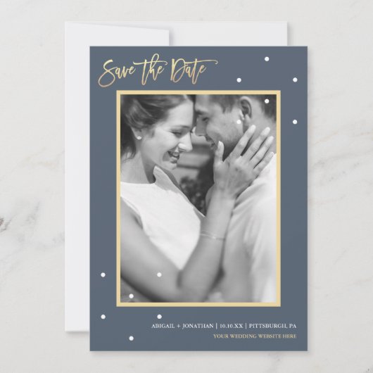 ほこりっぽい青い2枚のドット付き写真保存日 セーブザデート (正面)