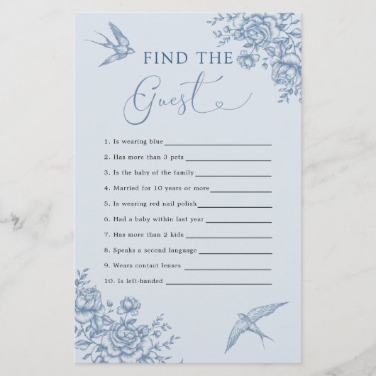 ほこりっぽい青いChinoiserieベビーシャワーがゲストを見つける (正面)