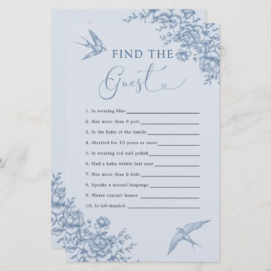 ほこりっぽい青いChinoiserieベビーシャワーがゲストを見つける (正面/裏面)