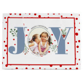 ほこりっぽい青いJOYと赤い水玉模様を追加 ラージペーパーバッグ (正面)