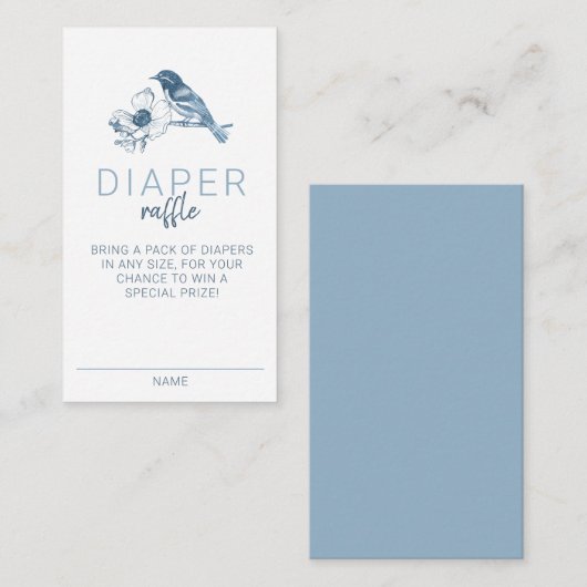 ほこりっぽい青おむつラッフルカード – フローラベビーシャワー エンクロージャーカード (正面/裏面)