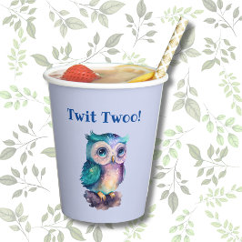 ほこりっぽい青かわいいフクロウの森の森の森の動物 紙コップ