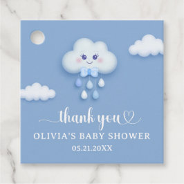 ほこりっぽい青かわいい白ふわふわ雲9男の子ベビー フェイバータグ