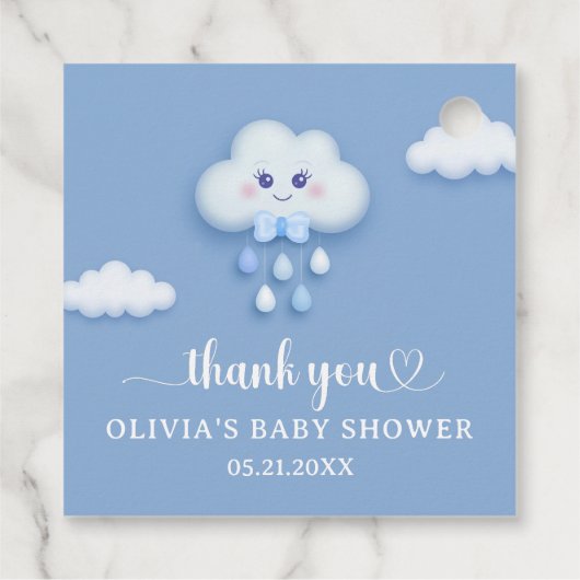 ほこりっぽい青かわいい白ふわふわ雲9男の子ベビー フェイバータグ (裏面)