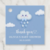 ほこりっぽい青かわいい白ふわふわ雲9男の子ベビー フェイバータグ (正面)
