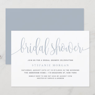 ほこりっぽい青かわいらし書道ブライダルシャワー 招待状
