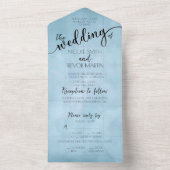 ほこりっぽい青がかろうじて結婚正方形の質感 オールインワン招待状 (内側)