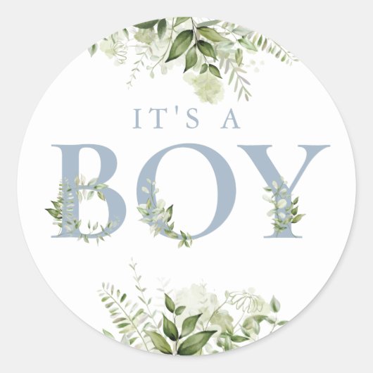 ほこりっぽい青その男の子の緑のフローラ赤ちゃんシャワー ラウンドシール (正面)