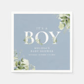 ほこりっぽい青その男の子の緑の手紙の赤ちゃんシャワー スタンダードカクテルナプキン (正面)