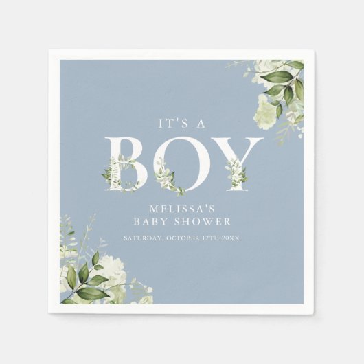 ほこりっぽい青その男の子の緑の手紙の赤ちゃんシャワー スタンダードカクテルナプキン (正面)