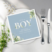 ほこりっぽい青その男の子の緑の手紙の赤ちゃんシャワー スタンダードカクテルナプキン