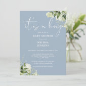 ほこりっぽい青その男の子の緑の赤ちゃんシャワー 招待状 (スタンド正面)