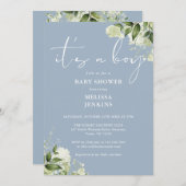 ほこりっぽい青その男の子の緑の赤ちゃんシャワー 招待状 (正面/裏面)