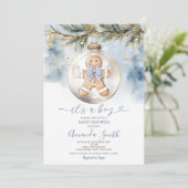 ほこりっぽい青その男の子クッキークリスマスの赤ちゃんシャワー 招待状 (スタンド正面)