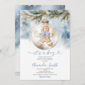 ほこりっぽい青その男の子クッキークリスマスの赤ちゃんシャワー 招待状 (正面/裏面)