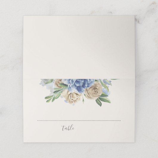 ほこりっぽい青とアイボリーの花水色 プレイスカード (外部開封)