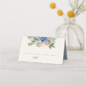 ほこりっぽい青とアイボリーの花水色 プレイスカード (正面)