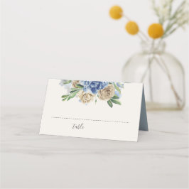 ほこりっぽい青とアイボリーの花水色 プレイスカード