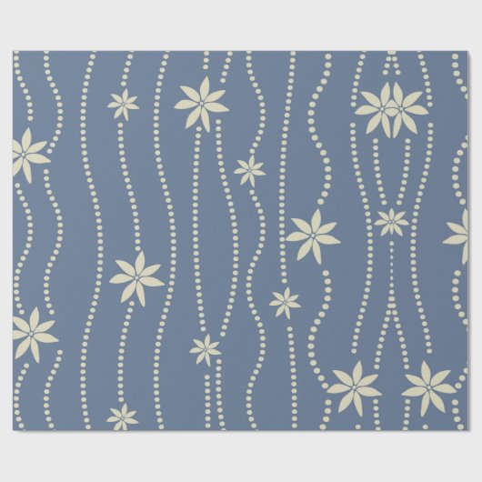 ほこりっぽい青とアイボリークリスマスフラワー ラッピングペーパー (フラット)