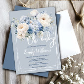 ほこりっぽい青とアイボリーフローラの赤ちゃんシャワーの招待状 招待状