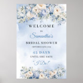 ほこりっぽい青とアイボリーブライダルシャワー数を減らす ポスター (正面)