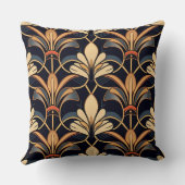 ほこりっぽい青とオレンジのアールデコ クッション (裏面)