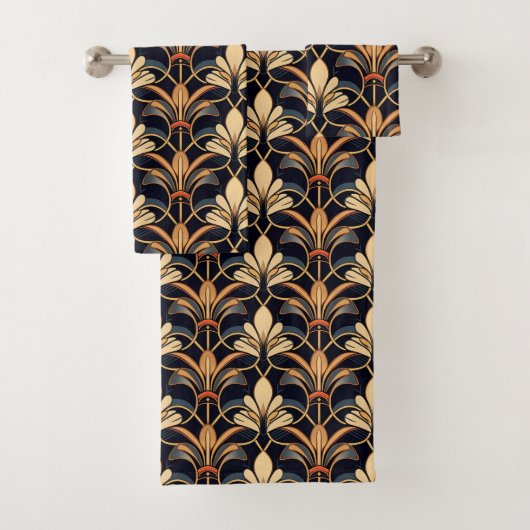 ほこりっぽい青とオレンジのアールデコ バスタオルセット (インサイチュ)