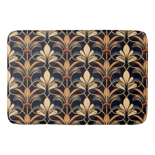 ほこりっぽい青とオレンジのアールデコ バスマット (正面)
