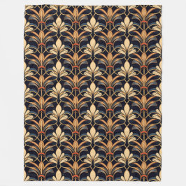 ほこりっぽい青とオレンジのアールデコ フリースブランケット