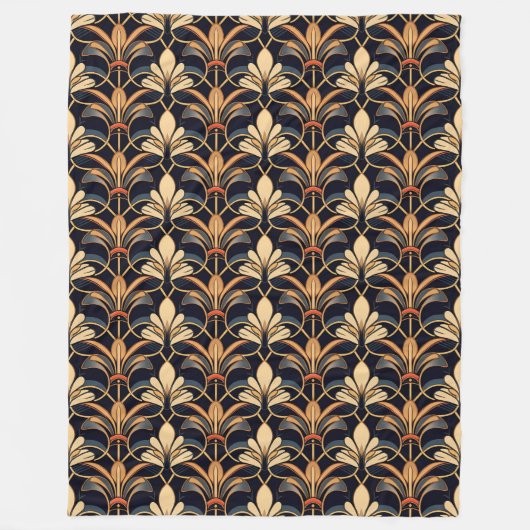 ほこりっぽい青とオレンジのアールデコ フリースブランケット (正面)